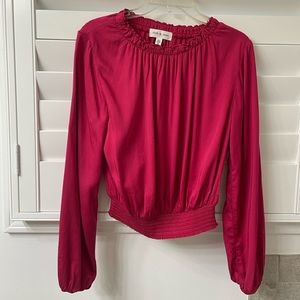 Cloth & Stone Luxe Satin Smocked Top in Crushed Rose